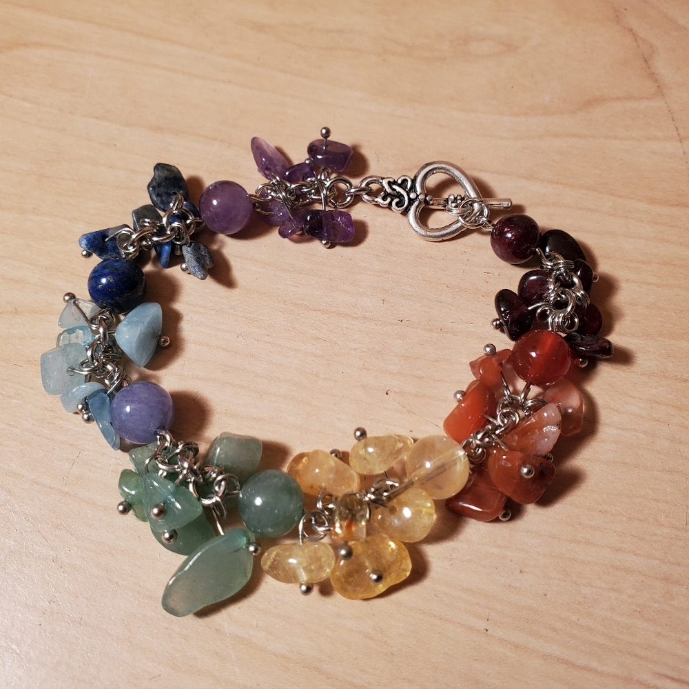 Chakra Gemstone Chip Charm Bracelet